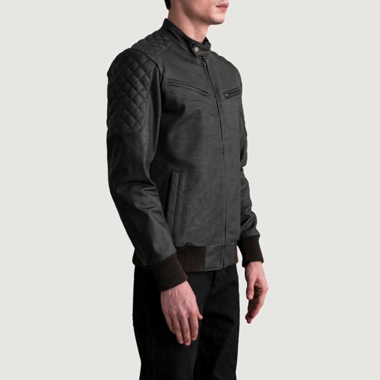 Mens Sven Tumbled Brown Leather Bomber Jacket Side Pose-3-1724139319479